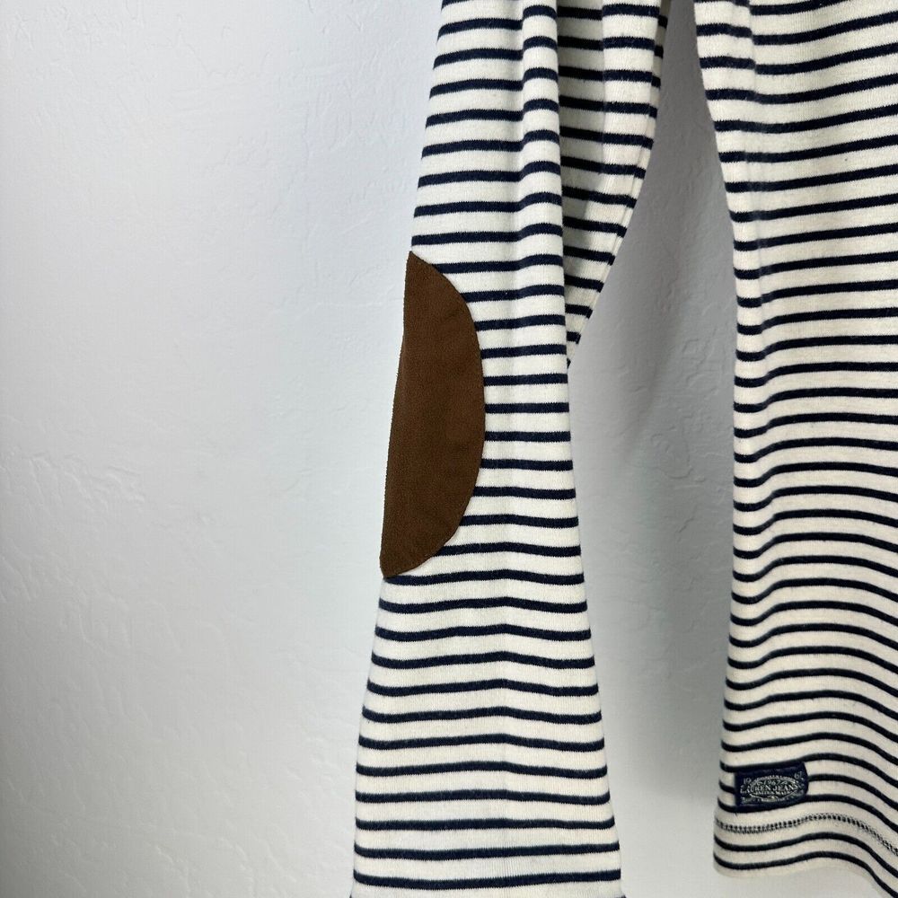 Vintage Lauren Jeans Co Top S Cream Blue Striped Elbow Patch 90s Ralph Lauren - Picture 3 of 7